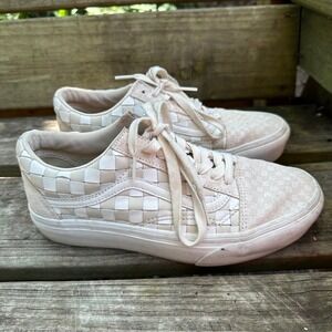 Vans Old Skool Woven‎ Leather Checkerboard Sneakers Beige Men's Sz 8 Women's 9.5